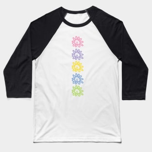 Five Flower Smiley Face Column Minimal Graphic Art Baseball T-Shirt